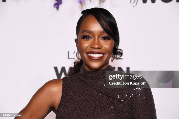 Aja Naomi King attends L'Oréal Paris' Women of Worth Celebration at The Ebell Club of Los Angeles on December 01, 2022 in Los Angeles, California.