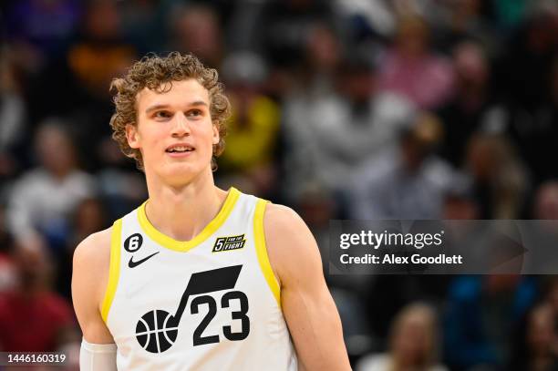 Lauri Markkanen of the Utah Jazz in action during the second half of a game against the LA Clippers at Vivint Arena on November 30, 2022 in Salt Lake...