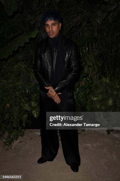 Rauw Alejandro attends the Saint Laurent Art Basel Miami Beach Party on December 01, 2022 in Miami Beach, Florida.
