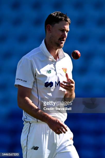 Beau Webster of the Tigers prepares to bowl during the Sheffield Shield match between Tasmania and South Australia at Blundstone Arena, on December...