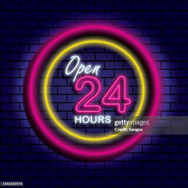 ilustrações de stock, clip art, desenhos animados e ícones de open 24 hours - aberto 24 horas