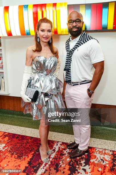 Jean Shafiroff and Preston Wilson attend Jean Shafiroff Hosts a Party to Celebrate the Art of Style At The Hotel Croydon on December 01, 2022 in...