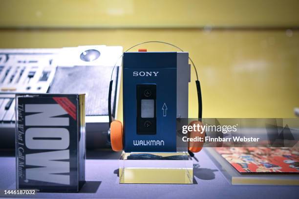 Classic Sony Walkman portable cassette player is displayed at the ‘I Grew Up 80s’ exhibition at Dorset Museum, on December 01, 2022 in Dorchester,...