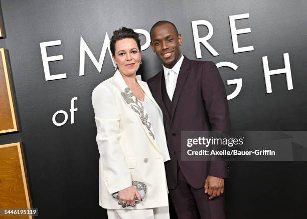 Olivia Colman and Micheal Ward attend the Los Angeles Premiere of Searchlight Pictures "Empire of Light" at Samuel Goldwyn Theater on December 01,...