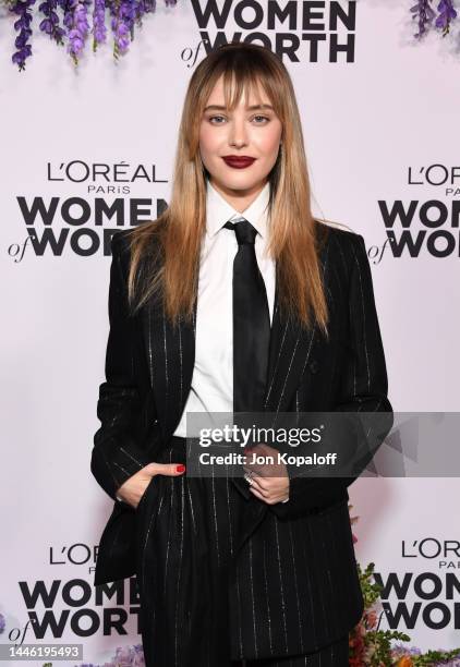 Katherine Langford attends L'Oréal Paris' Women Of Worth Celebration at The Ebell Club of Los Angeles on December 01, 2022 in Los Angeles, California.