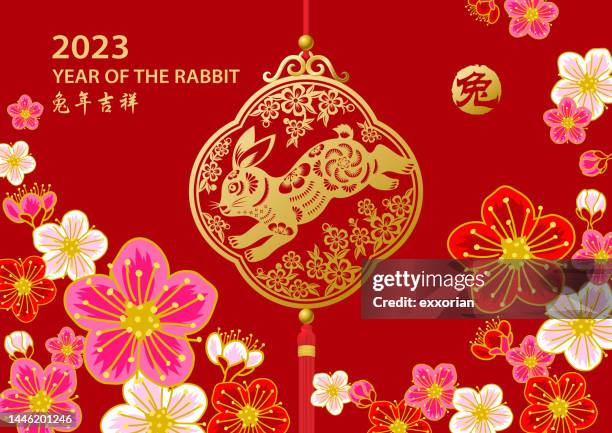 rabbit year pendant and plum blossom - plum blossom stock illustrations