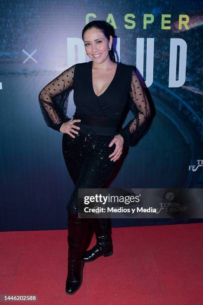 Sugey Abrego poses for a photo during the red carpet as part of the Tennis Fest GNP at Plaza Mexico on December 1, 2022 in Mexico City, Mexico.