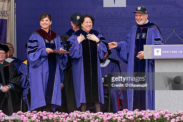 Financial journalist Maria Bartiromo, U.S. Supreme Court Justice Sonia Sotomayor, and NYU President John Sexton attend the 2012 New York University...