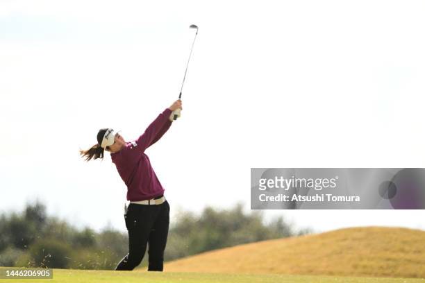 Sumika Nakasone of Japanhits her second shot on the 6th hole during the final round of the JLPGA Qualifying Tournament at JFE Setonaikai Golf Club on...