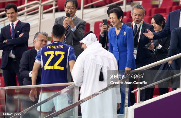 Princess Hisako of Takamado of Japan, Japan Football Association JFA President Kozo Tashima congratulate captain Maya Yoshida of Japan following the...