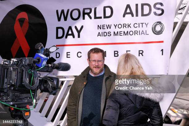 Dave Harper and Alice Gainer attend World AIDS Day 2022: Reading of the Names of those lost to HIV/AIDS at NYC AIDS Memorial on December 01, 2022 in...
