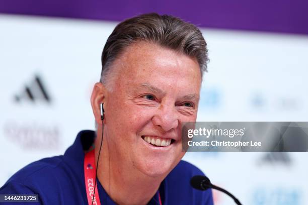 Louis van Gaal, Head Coach of Netherlands, reacts during the Netherlands Press Conference ahead of their round of 16 match against United States at...