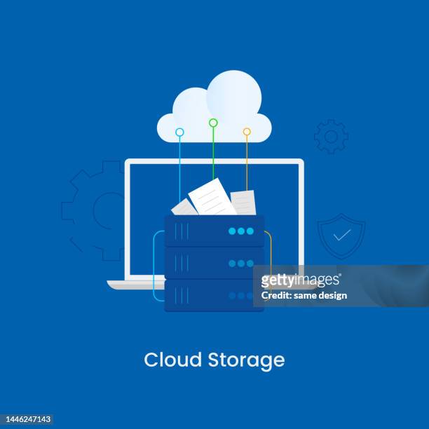 ilustraciones, imágenes clip art, dibujos animados e iconos de stock de conexión digital en color con concepto de almacenamiento en la nube - almacenamiento en nube