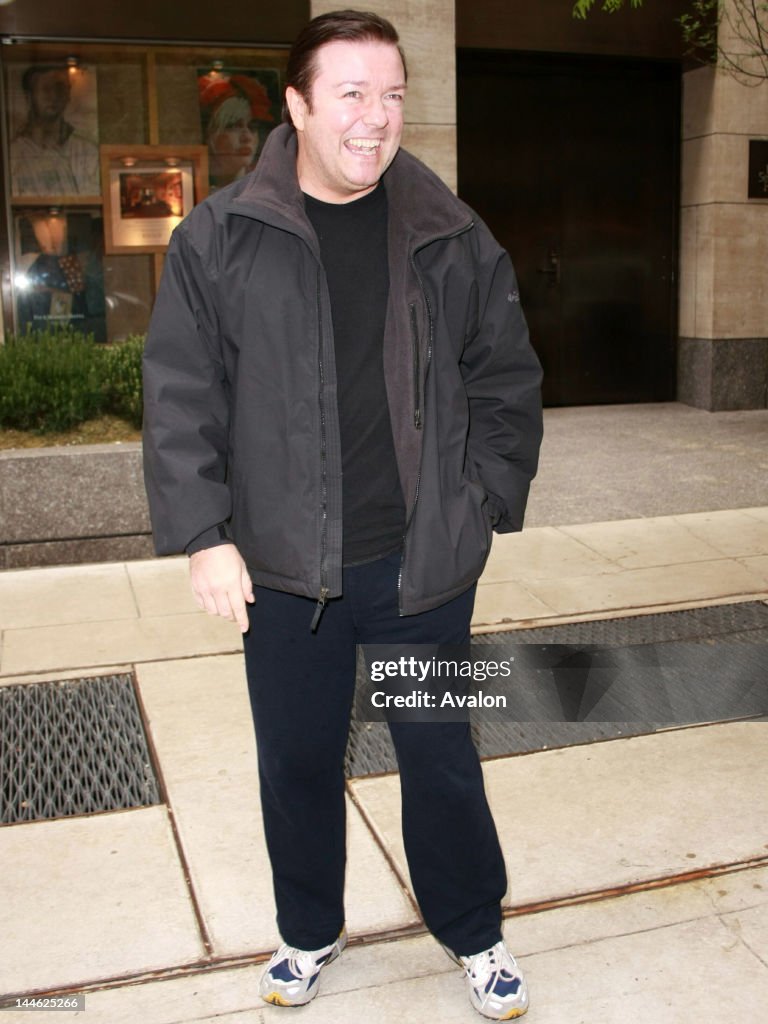 EXCLUSIVE: Ricky Gervais, the creator of the TV series "The Office", departs the Four Seasons hotel on May 18, 2008 in New York City, New York
