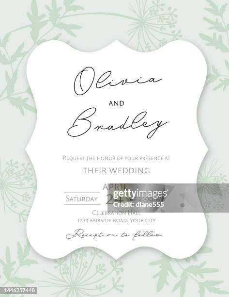 pastellgrün elegante hochzeitseinladungsvorlage - wedding invitation stock-grafiken, -clipart, -cartoons und -symbole