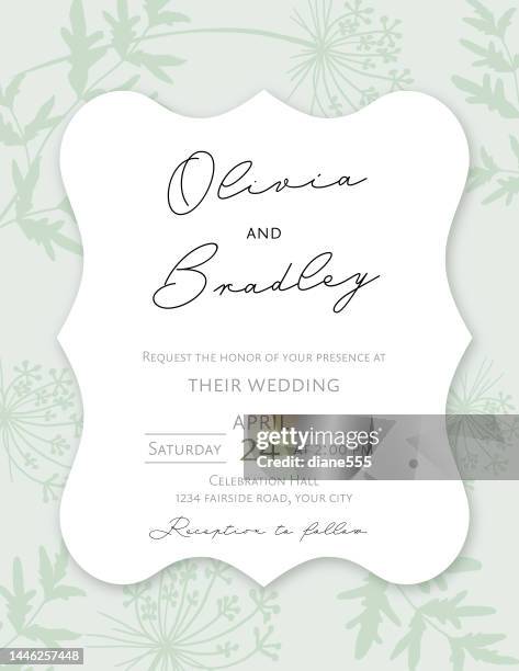 pastel green elegant wedding invitation template - wedding invite stock illustrations