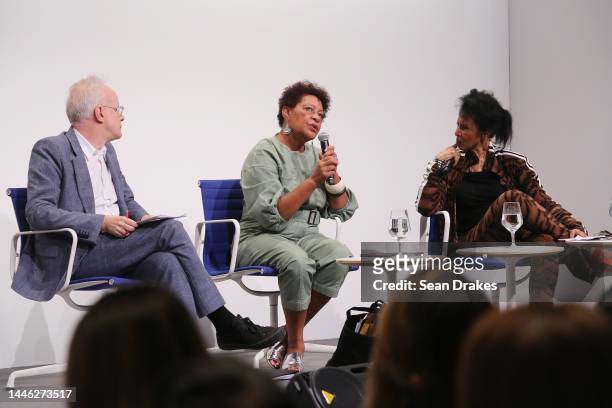 Artistic director Hans Ulrich Obrist , artist Carrie Mae Weems and recording artist Nona Hendryx participate in an Art Basel Conversations panel...