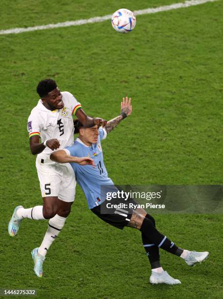 Darwin Nunez of Uruguay controls the ball against Thomas Partey of Ghana during the FIFA World Cup Qatar 2022 Group H match between Ghana and Uruguay...