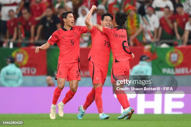 Younggwon Kim of Korea Republic celebrates after scoring the team's first goal during the FIFA World Cup Qatar 2022 Group H match between Korea...