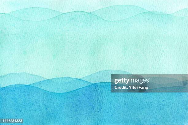 watercolour drawing of ocean waves with curved lines - drawing stock pictures, royalty-free photos & images