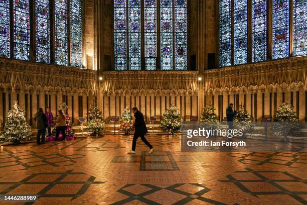 Trees are decorated as part of the York Minster’s Christmas tree festival on December 02, 2022 in York, England. The festival, which will open on...