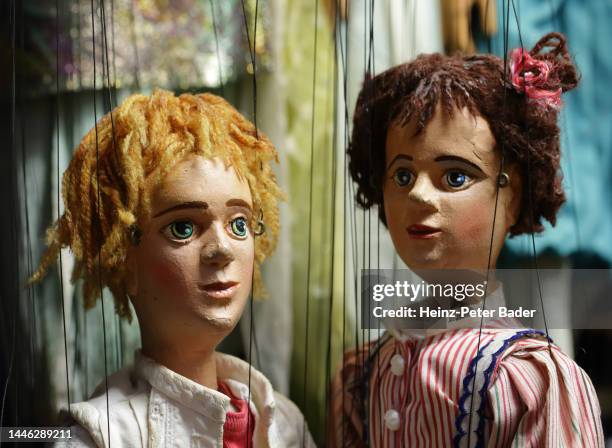 Marionettes representing Hansel and Gretel from Engelbert Humperdinck's opera Hansel and Gretel are on display at Marionette Theatre Schoenbrunn...