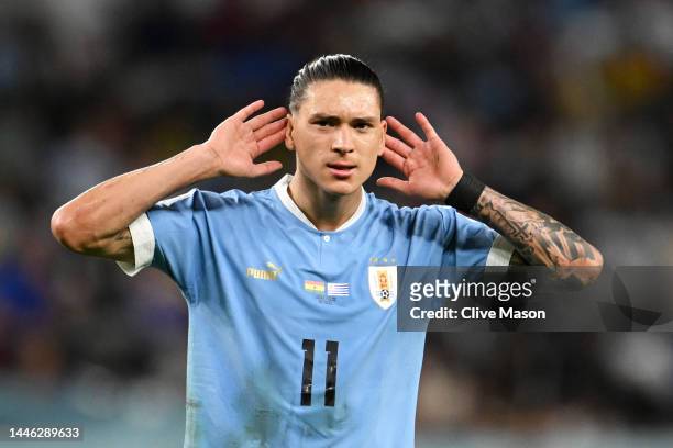 Darwin Nunez of Uruguay reacts after the video assistant referee review not to given a panlty during the FIFA World Cup Qatar 2022 Group H match...