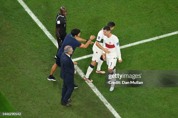 Cristiano Ronaldo of Portugal is substituted by Andre Silva during the FIFA World Cup Qatar 2022 Group H match between Korea Republic and Portugal at...