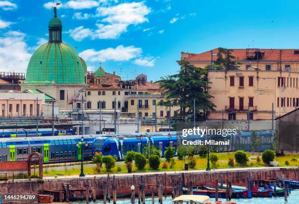 the railroad terminal serving, the dome of san simeone piccolo and the grand canal. venice, northern italy. europe. daytime - adriatic sea stock pictures, royalty-free photos & images