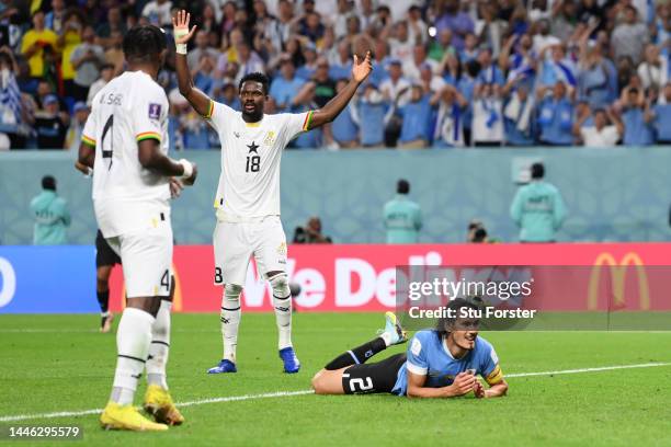 Daniel Amartey of Ghana reacts during the FIFA World Cup Qatar 2022 Group H match between Ghana and Uruguay at Al Janoub Stadium on December 02, 2022...