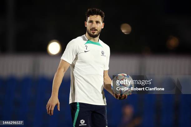 Mathew Leckie of Australia looks on during Australia Training Session ahead of their Round of Sixteen match against Argentina at Aspire Training...