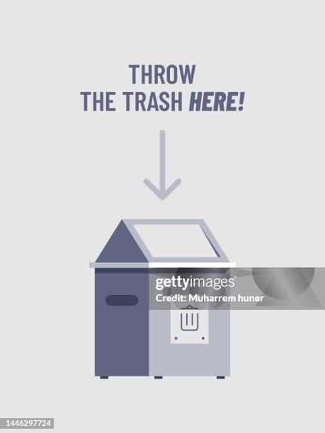 throw the trash here! splat vector illustration. - taking out trash stock illustrations