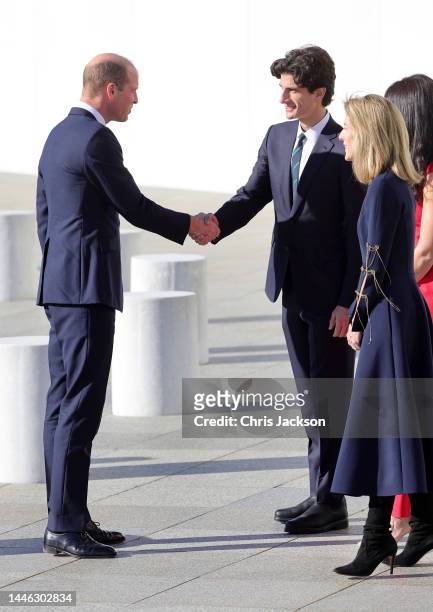 Prince William, Prince of Wales greets Jack Schlossberg with Tatiana Schlossberg and Caroline Kennedy as they visit the John F. Kennedy Presidential...