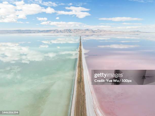 aerial view of salt lake landscape against sky,great salt lake,utah,united states,usa - utah stock pictures, royalty-free photos & images