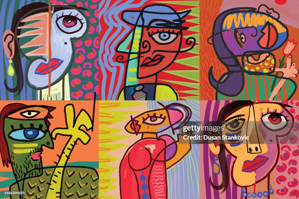 Colección de retratos de estilo cubista