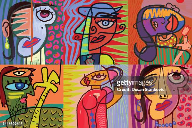 illustrations, cliparts, dessins animés et icônes de collection de portraits de style cubisme - modern art