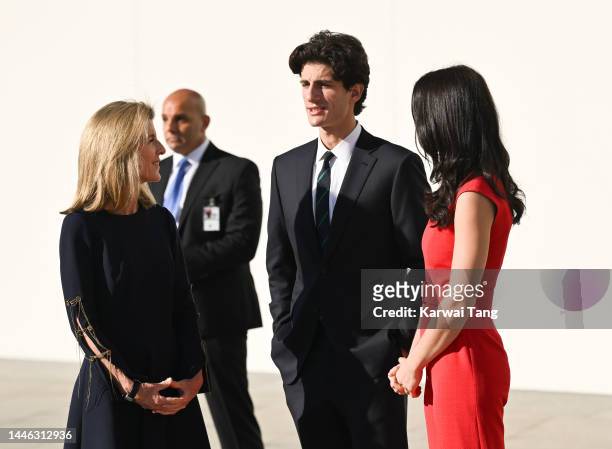 Ambassador Caroline Kennedy, Tatiana Schlossberg and Jack Schlossberg wait to greet Prince William, Prince of Wales during his visit to John F....