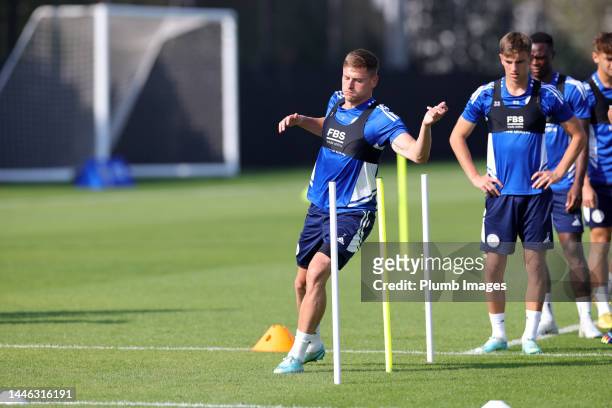 Harvey Barnes of Leicester City during the Leicester City training session in Abu Dhabi on December 02, 2022 in Abu Dhabi, UAE.