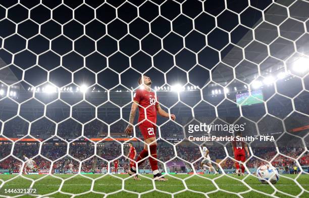 Sergej Milinkovic-Savic of Serbia reacts after conceding their first goal to Xherdan Shaqiri of Switzerland during the FIFA World Cup Qatar 2022...