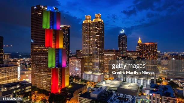 atlanta building illuminated during pride month - "marilyn nieves" stock pictures, royalty-free photos & images