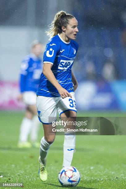 Fabienne Dongus of Hoffenheim controls the ball during the FLYERALARM Frauen-Bundesliga match between TSG Hoffenheim and FC Bayern München at...