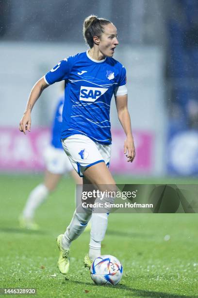 Fabienne Dongus of Hoffenheim controls the ball during the FLYERALARM Frauen-Bundesliga match between TSG Hoffenheim and FC Bayern München at...