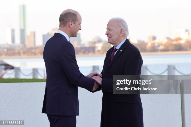 Prince William, Prince of Wales meets with US President Joe Biden at the John F. Kennedy Presidential Library and Museum on December 02, 2022 in...
