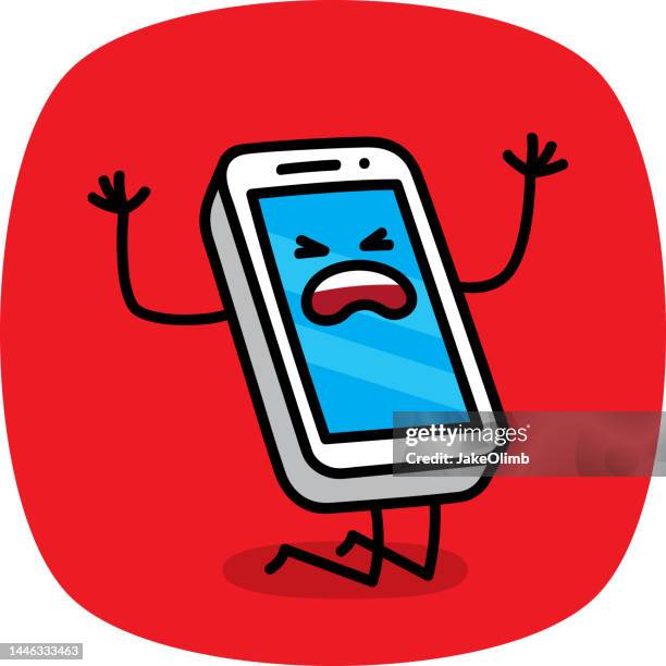 smartphone upset doodle - anthropomorphic face stock illustrations