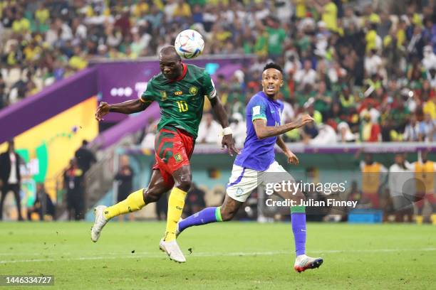 Vincent Aboubakar of Cameroon scores the team’s first goal during the FIFA World Cup Qatar 2022 Group G match between Cameroon and Brazil at Lusail...