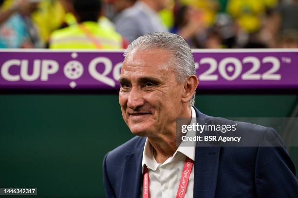 Coach Tite of Brazil looks on prior to the Group G - FIFA World Cup Qatar 2022 match between Cameroon and Brazil at the Lusail Stadium on December 2,...