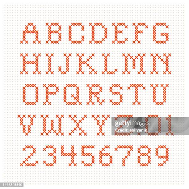 bildbanksillustrationer, clip art samt tecknat material och ikoner med cross-stitch letters - embroidery font