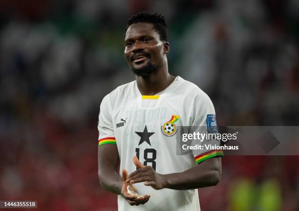 Daniel Amartey of Ghana applauds fans following the FIFA World Cup Qatar 2022 Group H match between Korea Republic and Ghana at Education City...