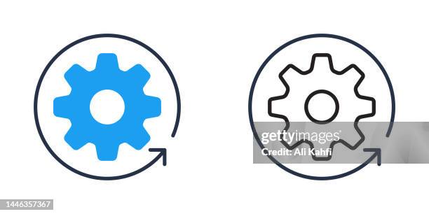 gears and rotating arrow icon - adaptation stock illustrations