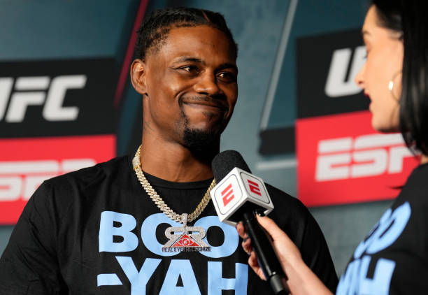 Kevin Holland is interviewed backstage during the UFC Fight Night ceremonial weigh-in at Amway Center on December 02, 2022 in Orlando, Florida.